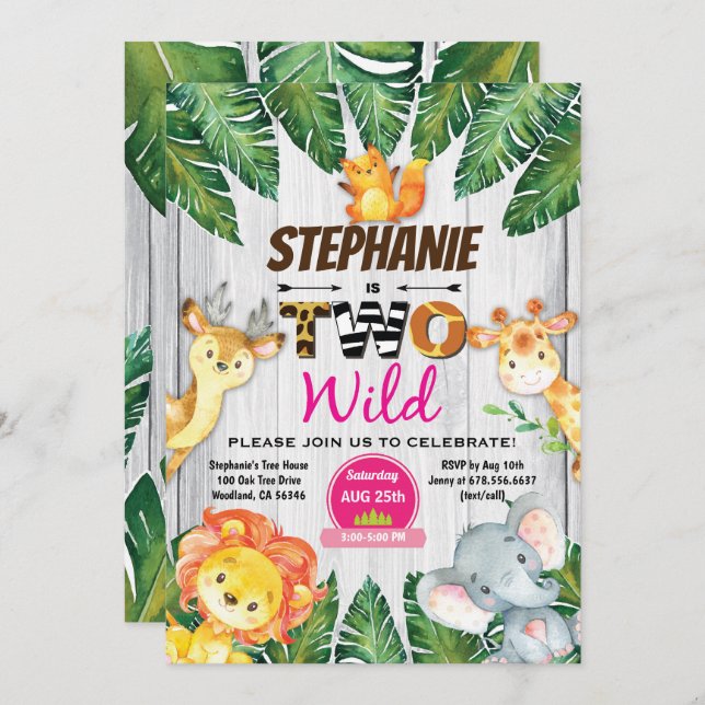 Convite para segundo aniversário da selva Garota s (Frente/Verso)