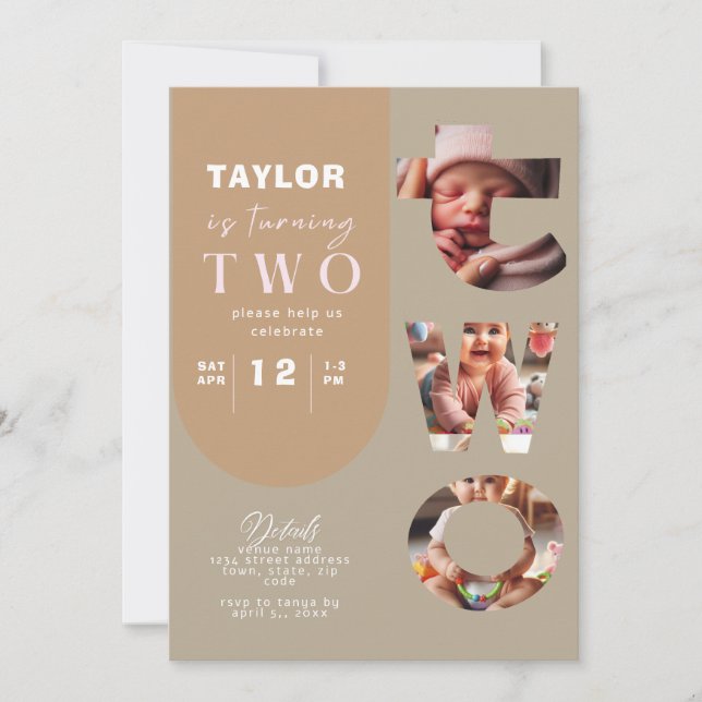 Convite para segundo aniversário de Colagem de Fot (Frente)