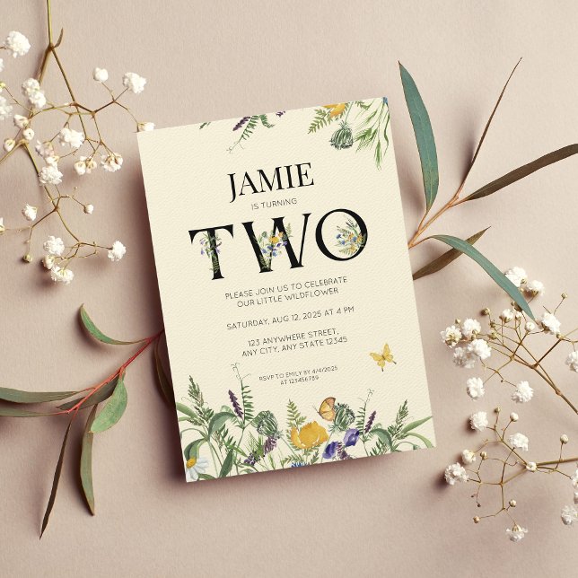 Convite para segundo aniversário de flor selvagem  (Criador carregado)