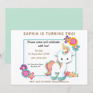 Convite para segundo aniversário de Garota Floral 