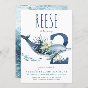 Convite para segundo aniversário de golfinhos