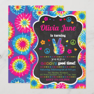 Convite para segundo aniversário de Paz Tie Dye