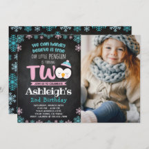 Convite para segundo aniversário de pinguins com f