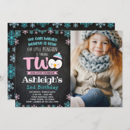 Convite para segundo aniversário de pinguins com f
