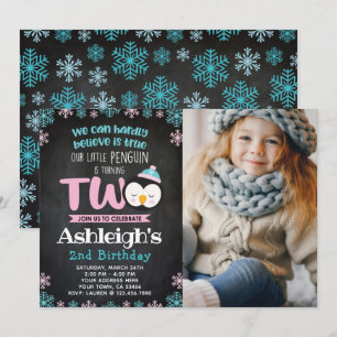 Convite para segundo aniversário de pinguins com f