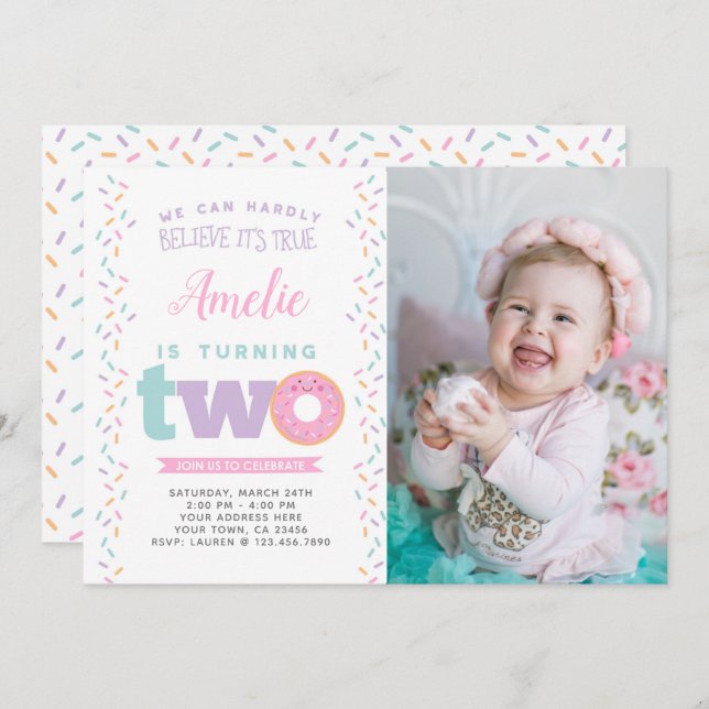 Convite para segundo aniversário de Rosquinha com  (Frente/Verso)