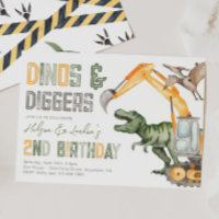Convite para segundo aniversário Dino Diggers