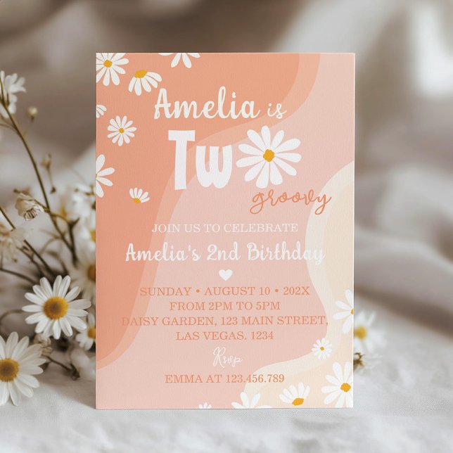 Convite para segundo aniversário Groovy Daisy (Criador carregado)