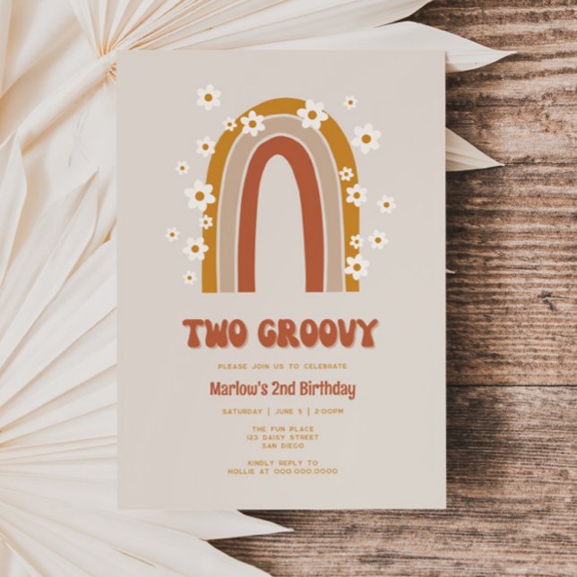 Convite para segundo aniversário Groovy Daisy Rain (Criador carregado)