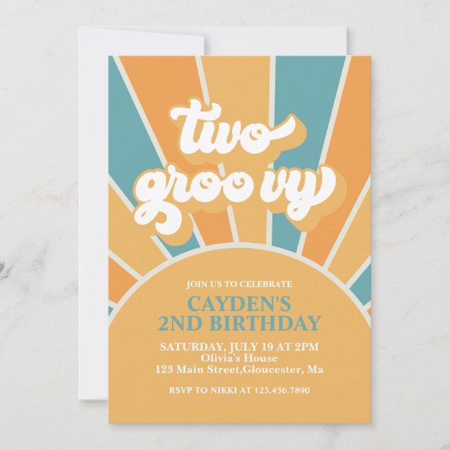 Convite para segundo aniversário Retro Boy em Dois (Frente)