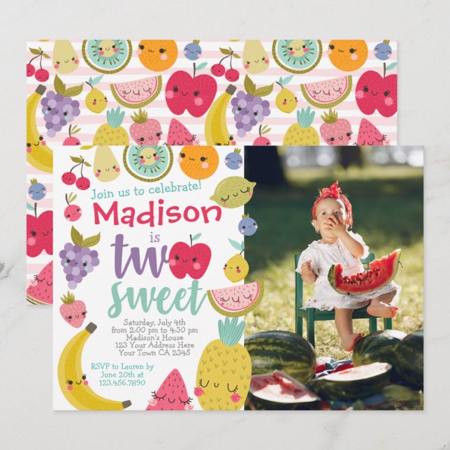 Convite para segundo aniversário Tuttifrutti (Frente/Verso)