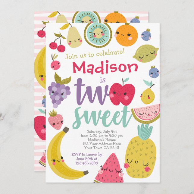Convite para segundo aniversário Tuttifrutti (Frente/Verso)