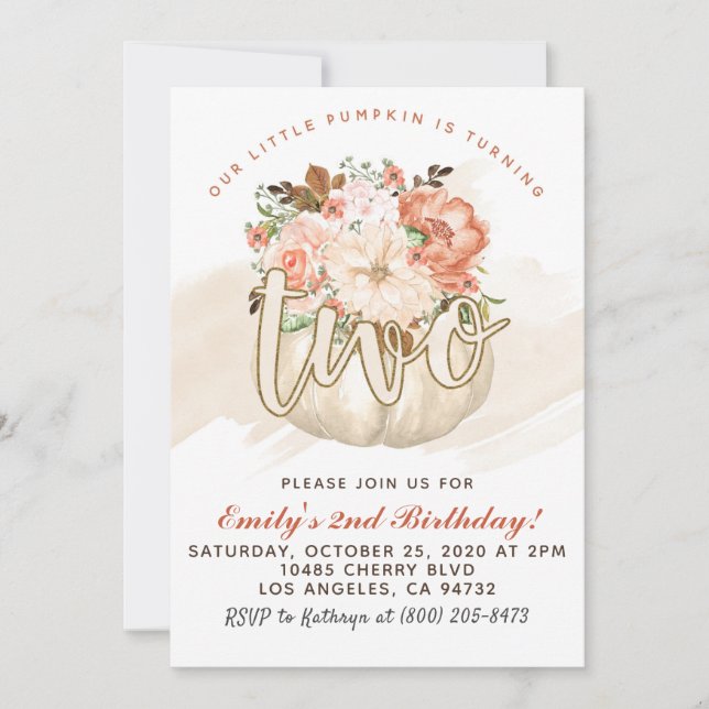 Convite para segundos aniversários de abóbora (Frente)