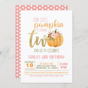 Convite para segundos aniversários de abóbora - Po