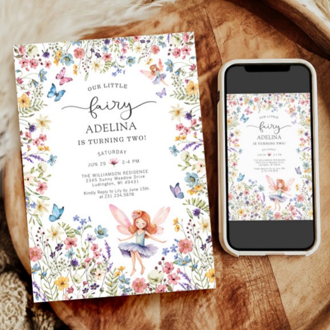 Convite para segundos aniversários de borboletas d (Wildflower Fairy Butterfly Birthday Invitation)