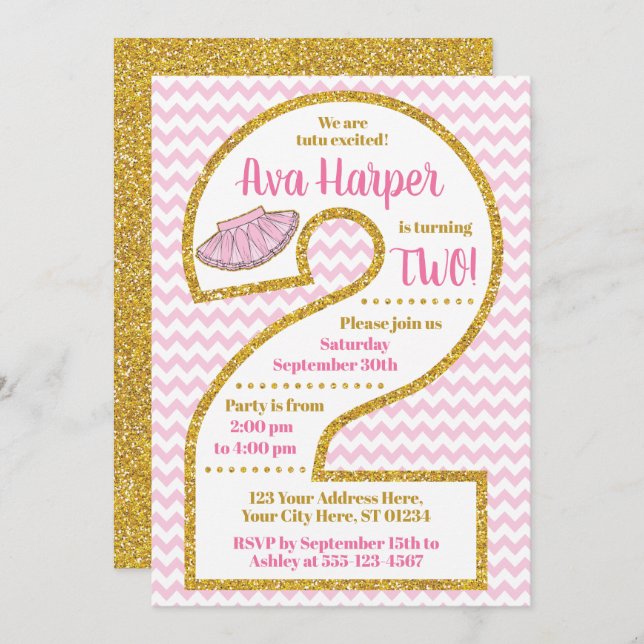Convite para segundos aniversários Tutu | Partido  (Frente/Verso)
