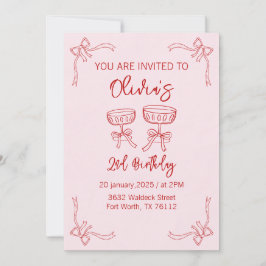 Convite para segundos aniversários Vermelho e Rosa