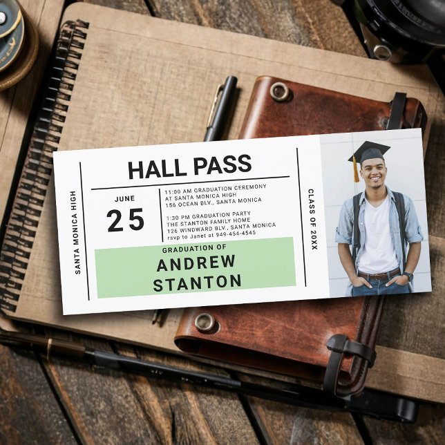 Convite para Segundos graus Verdes do Partido de F (boy graduation party ideas high school hall pass invitation template male grad diy personalized fun)
