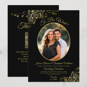 Convite Para Ser Casado Código QR Preto e Dourado e Foto d