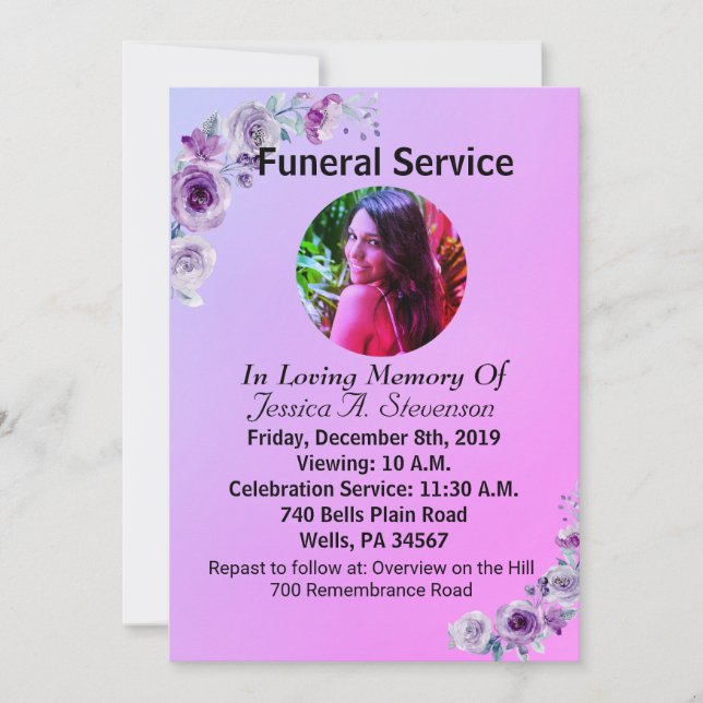 Convite para Serviço Funerário de Flores Roxas da  (Frente)