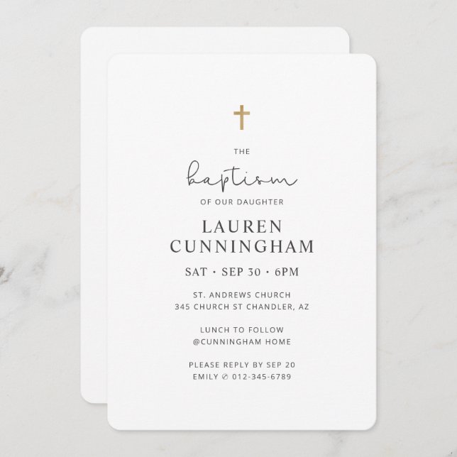 Convite Para Seu Simples E Moderno Batismo Cruzado Elegant (Frente/Verso)