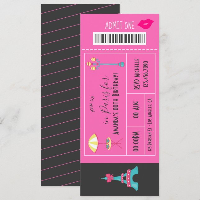 Convite para Show de Aniversário Temático de Paris (Frente/Verso)