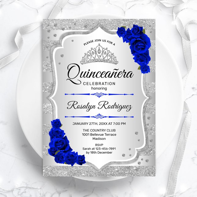 Convite para Silver Royal Blue Quinceanera (Criador carregado)