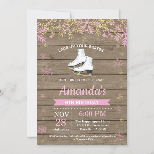 Convite para Skate Rosa de Festa de aniversário de (Frente)