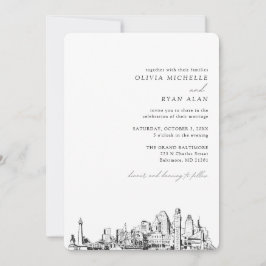 Convite para Skyline Elegante de Casamento Baltimo