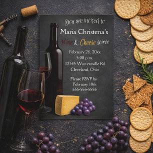 Convite para Soirée de Vin e Queijo com Quadro Neg