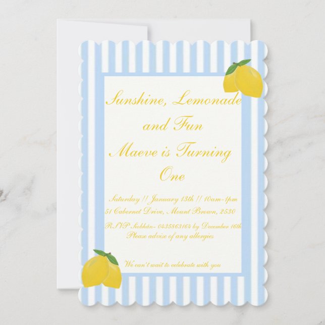 Convite para sol, limonada e primeiro aniversario  (Frente)