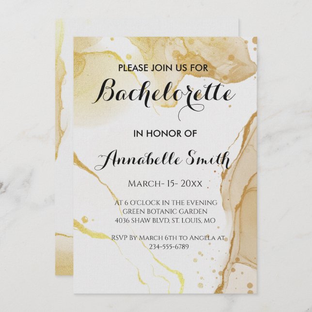 Convite para solteiro Dourado de Cor de Água Moder (Frente/Verso)