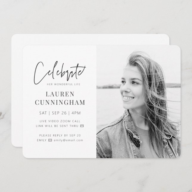Convite Para sua celebração virtual da Foto moderna da Vid (Frente/Verso)