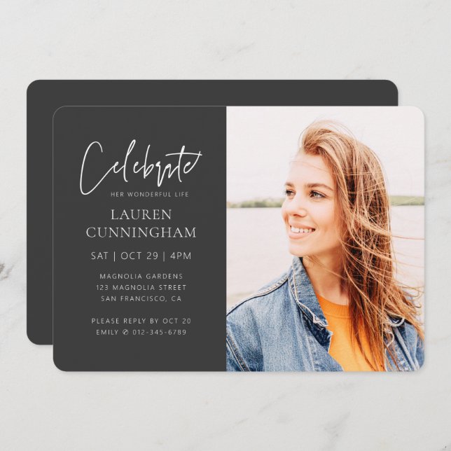 Convite Para sua comemoração da Vida Moderna Foto Simples (Frente/Verso)