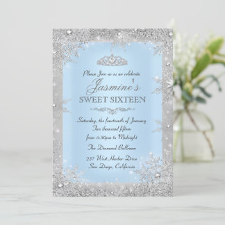 Convite para Sweet 16 Azul de Inverno Prateado Mág