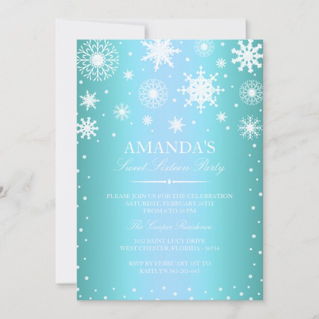 Convite para Sweet 16 Blue Winter Wonderland (Frente)