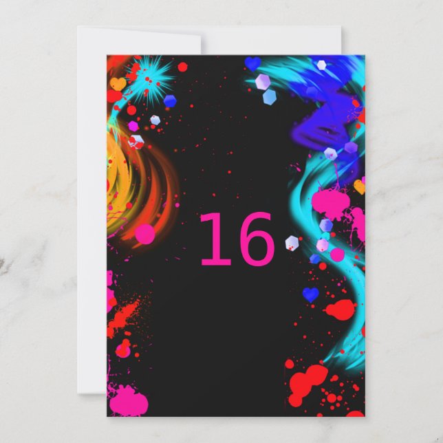 Convite para Sweet Sixteen com respingos de tinta  (Frente)