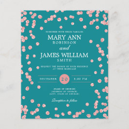 Convite para Teal Glitter Dourado Rosa de Casament