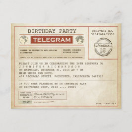 convite para telegrama de aniversário de vintage