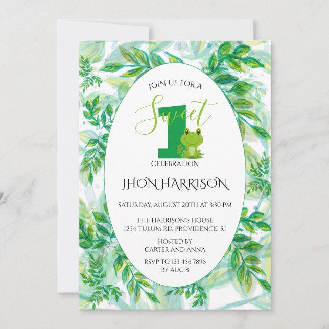 Convite para tema da festa de aniversário sapo Rã (Frente)