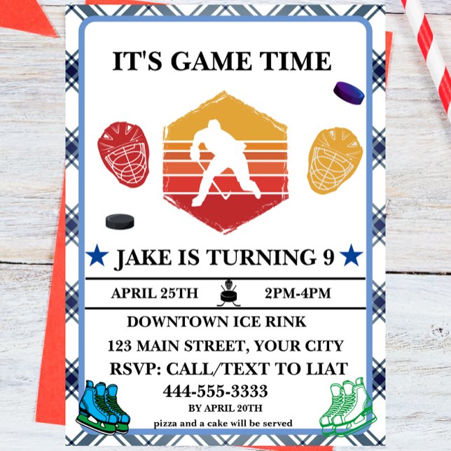 Convite para Tema de Birthday de Hóquei em Gelo co (Criador carregado)