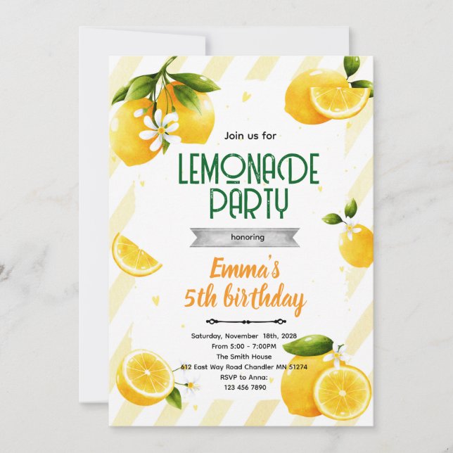 Convite para tema de festa de limão fofo (Frente)