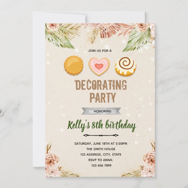 Convite para tema decoração de biscoitos Boho (Frente)