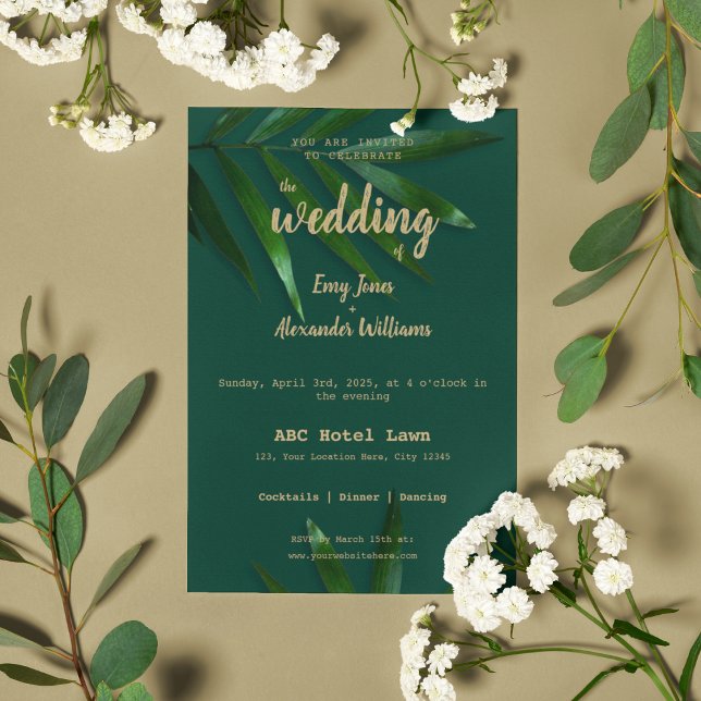 Convite para tema do Ouro Verde Rico (Nature theme wedding invitation card )