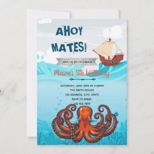 Convite para tema náutico do pirata Kraken