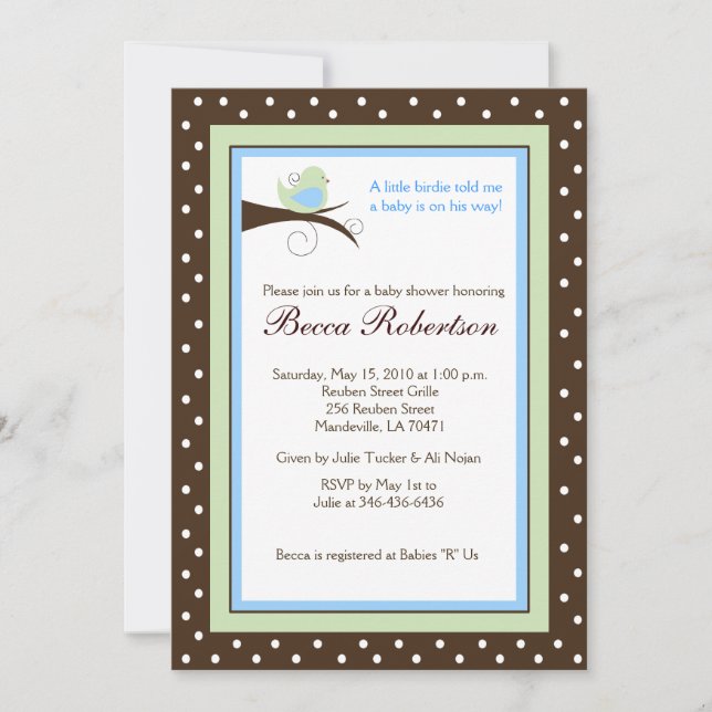 Convite para Tendy Little Birdie Chá de fraldas 5x (Frente)