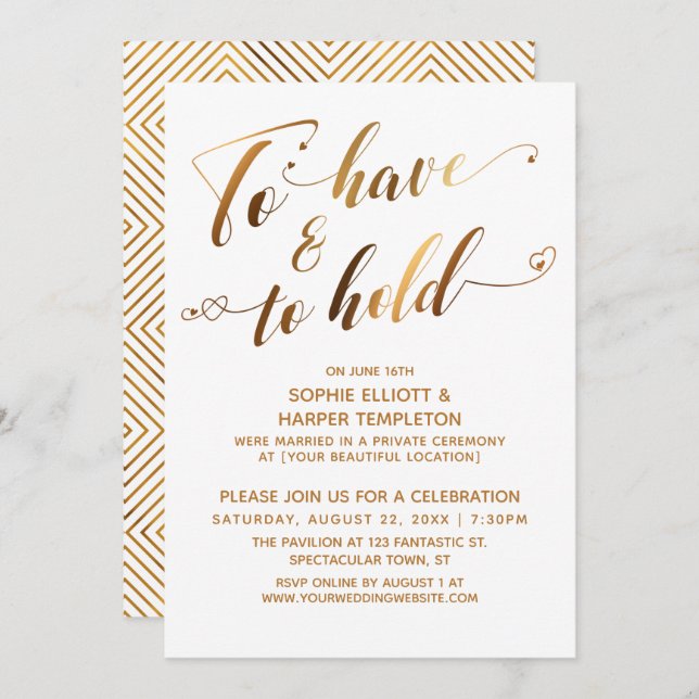 Convite Para Ter E Manter Evento Dourado De Casamento Post (Frente/Verso)