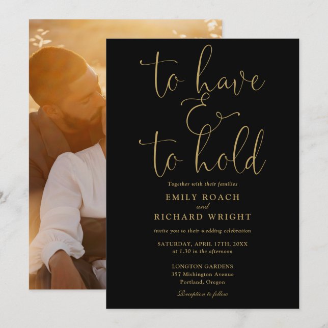Convite Para Ter E Para Segurar Foto Casamento Preto e Dou (Frente/Verso)