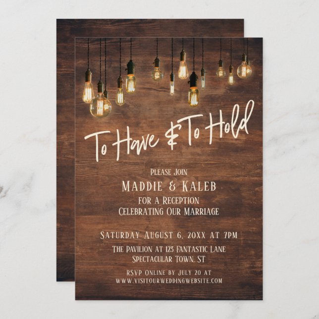 Convite Para ter e segurar as luzes da Edison da Madeira m (Frente/Verso)