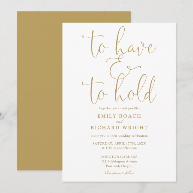 Convite Para Ter E Segurar Script Chic Dourado Casamento (Frente/Verso)